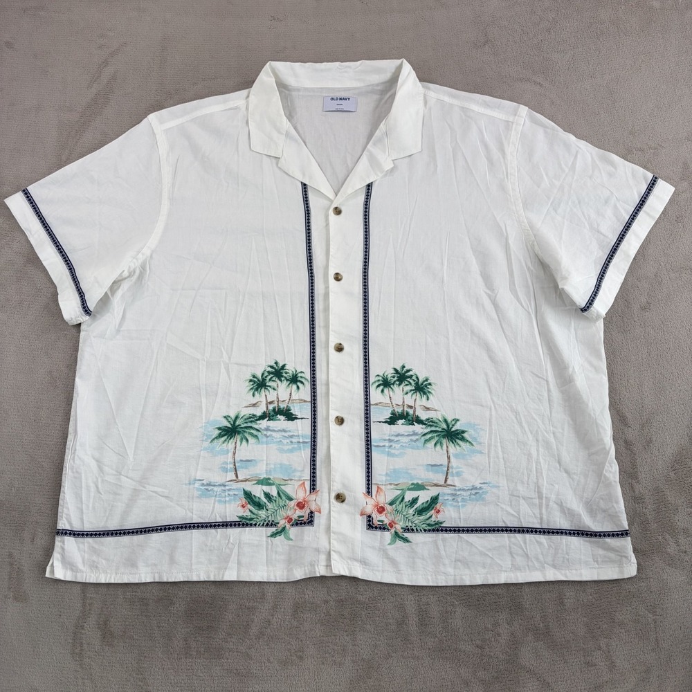 Old Navy Camp Resort Shirt in White Scenic Print Men 4XL Short Sleeve NWOT